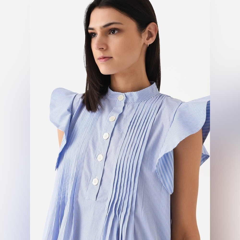 Evi Grintela Mona Ruffle Sleeve Flared Midi Length Shirt Dress Blue Stripe XS - Picture 9 of 10